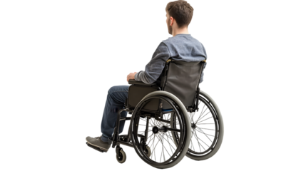 Man in wheelchair looking back, accessibility concept, inclusive design and mobility innovation