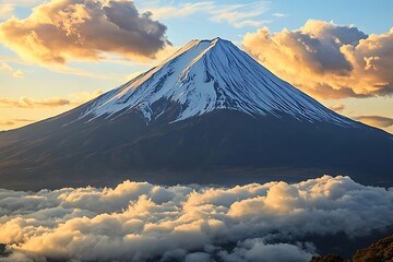 Majestic Mount Fuji at Sunrise Above the Clouds