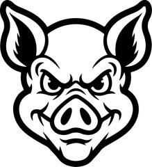 Illustration of a pig head isolated on white background. Pork meat. Design element for poster, menu ,card.