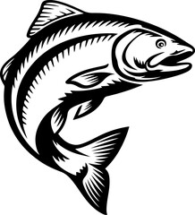 Salmon icon isolated on white background. Design element for logo, label, emblem, sign, banner, poster. Vector illustration