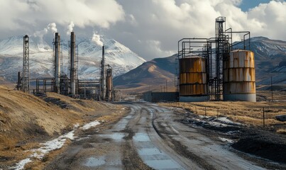 Obraz premium Gas treatment plant. Terrain marked by the presence of the oil and gas industry.