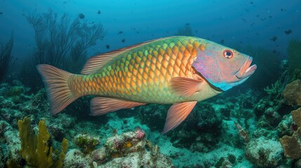 Colorful Parrot Fish Swimming in Vibrant Coral Reef Underwater Scene