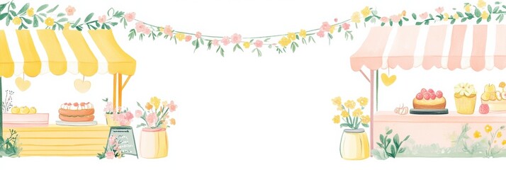 Fototapeta premium Spring market stalls with colorful decorations and treats inviting visitors for a delightful experience. Generative AI
