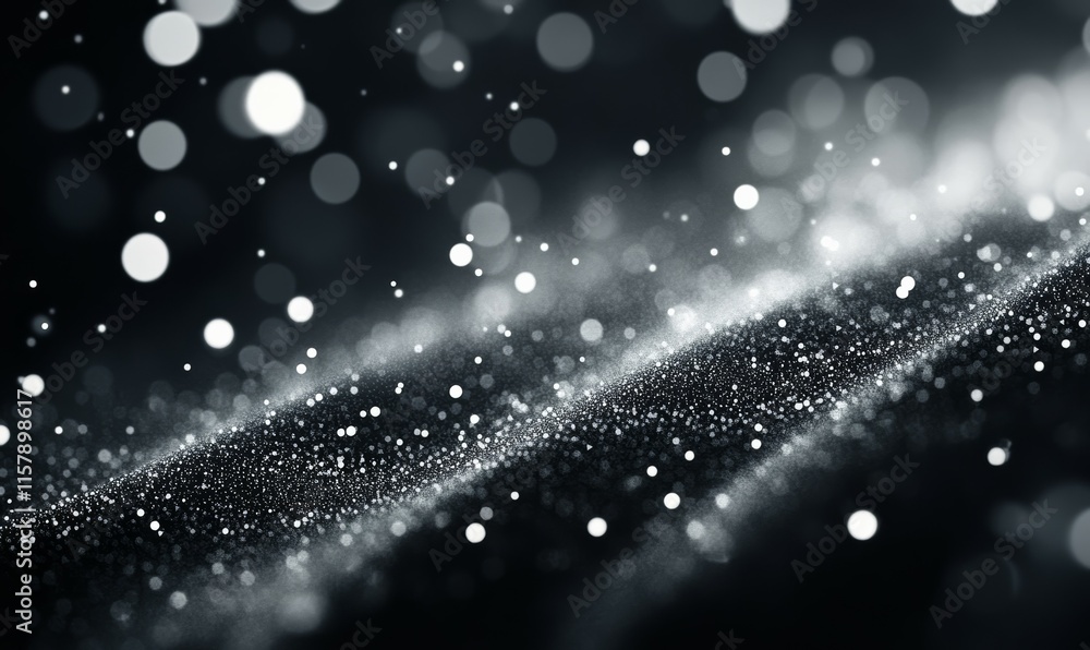 Poster an abstract black and white extrusion effect with bokeh white lines on black background, abstract sp