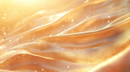 Golden fabric with soft light and sparkles.