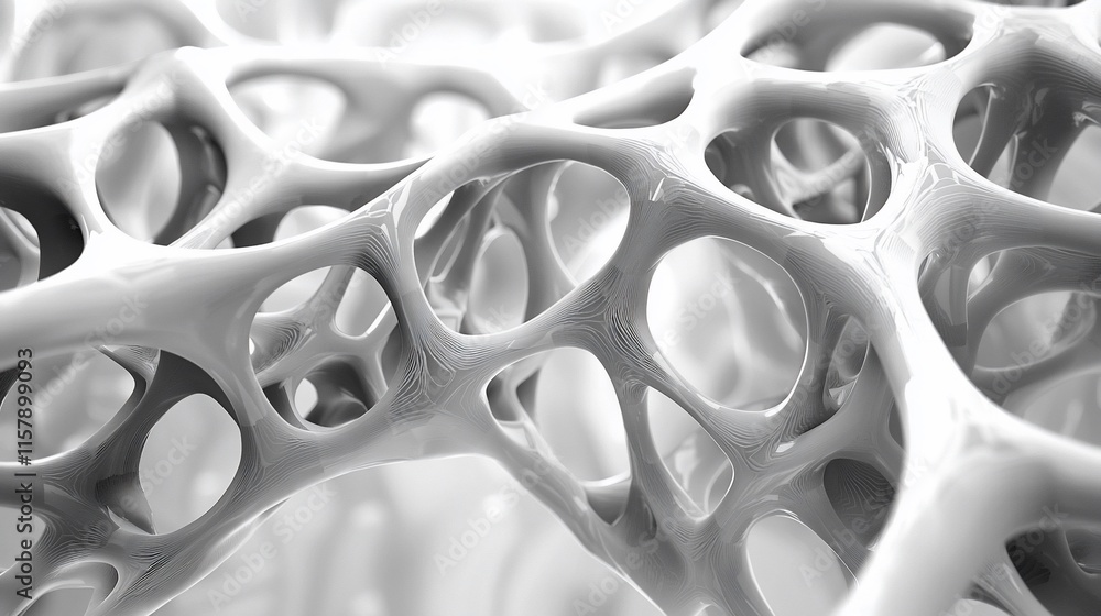 Fototapete abstract grayscale 3d rendering of a complex, interconnected, organic structure resembling a network