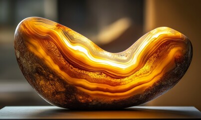 Backlit Brazilian Agate Showcasing Warm, Flowing Patterns