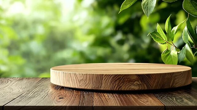 Wooden Podium with Minimalist Design and Nature Background