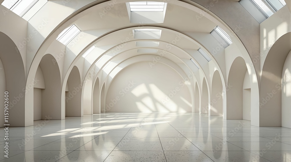 Poster shows a bright, empty corridor with arched windows allowing sunlight to filter in, creating long shadows on the white floor.