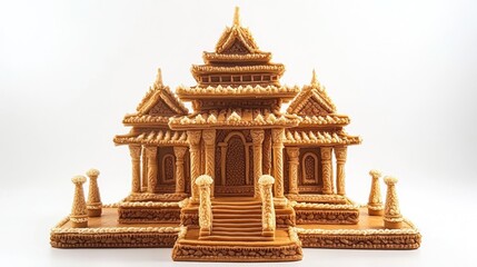 Obraz premium Intricate golden temple model on white.