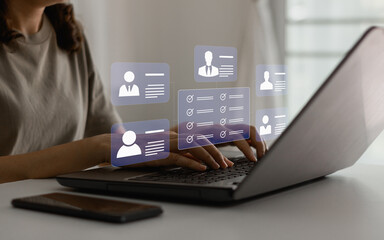 Human resources and management concept. Employees must complete the online survey form, answer test...