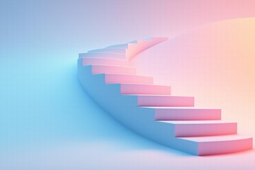 Obraz premium Abstract staircase in soft pink and blue gradient. modern architecture concepts
