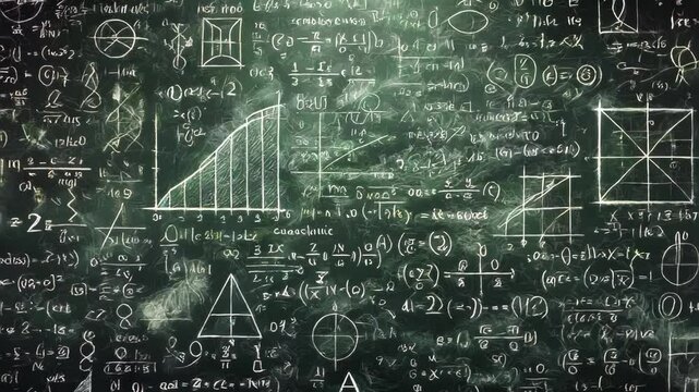 Mathematical Equations and Graphs on Chalkboard Background