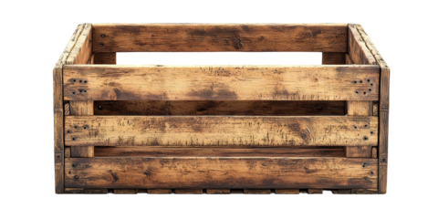 Rustic Wooden Crate with Vintage Appearance Isolated on transparent background