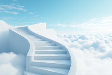 Staircase ascending through clouds under blue sky. aspirations and goals