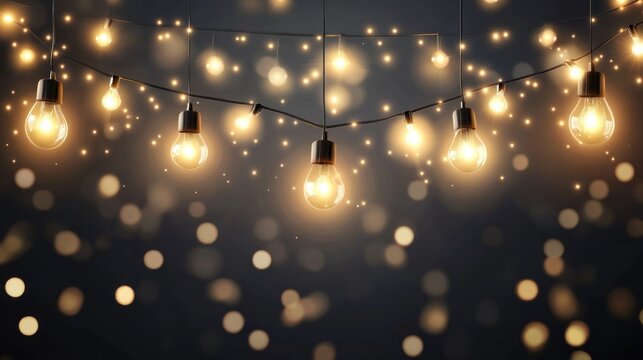 Glowing string lights with bokeh background.