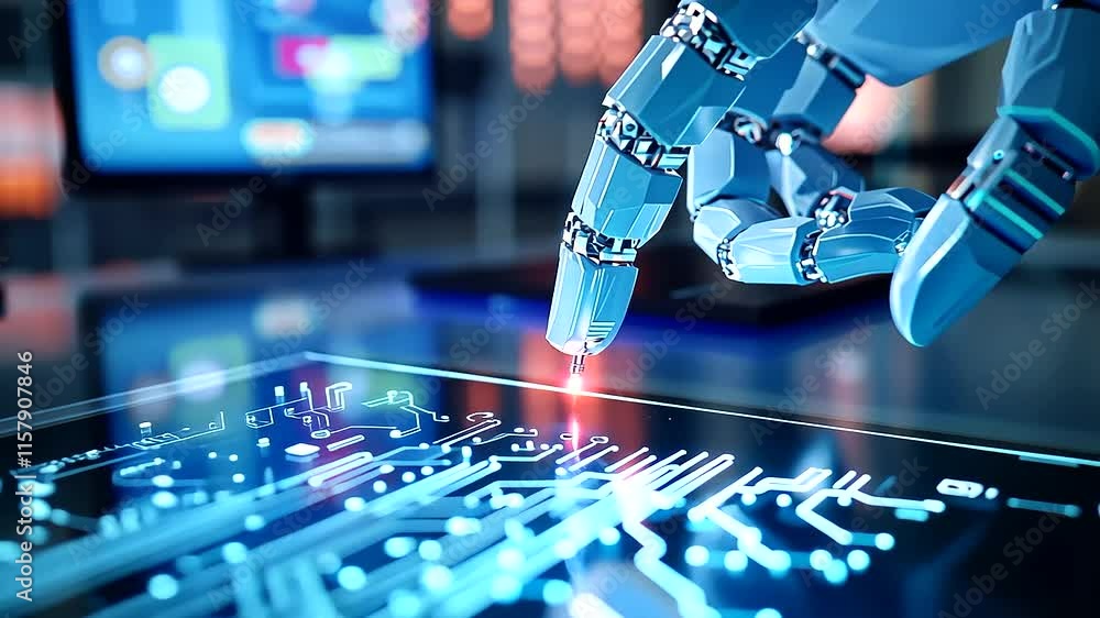 Aufkleber robotic arm gripping microchip in high tech laboratory