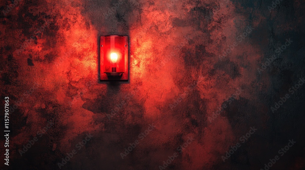 Poster red wall light illuminating dark textured background for design use
