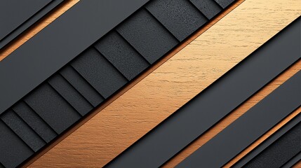 Obraz premium Abstract diagonal metallic texture with dark grey and copper stripes.
