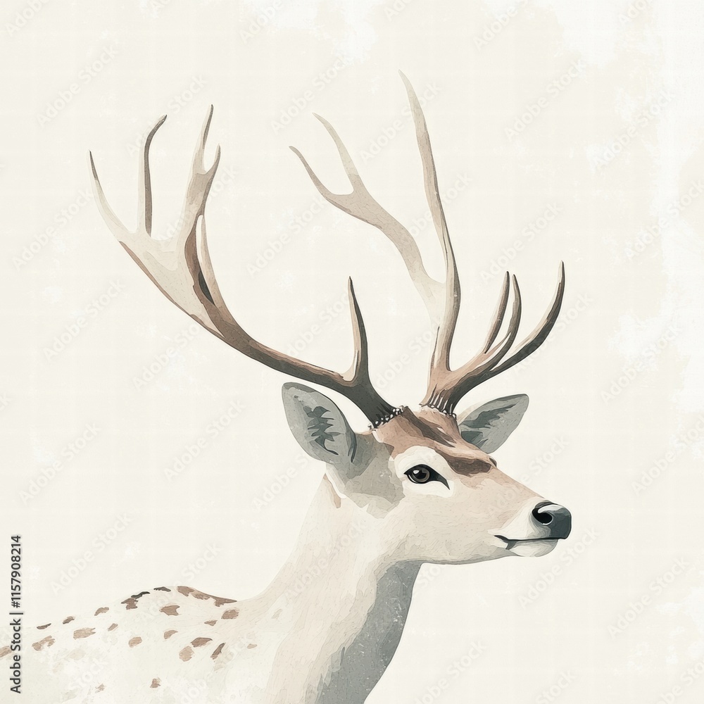 Fototapete elegant illustrated deer with branching antlers featuring ample copy space for creative mock up appl