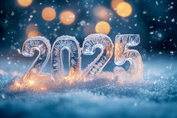 2025 concept of winter, frost, icing and holidays. New Year. Generated with AI.