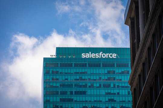 New York City, USA - 14 February 2022: Salesforce Tower in Manhattan on a sunny Day with blue Sky - Copyspace