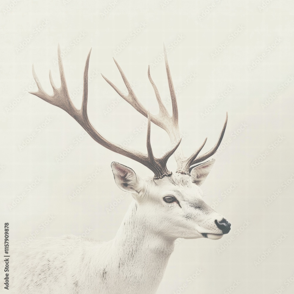 Fototapete elegant deer with branching antlers stands gracefully in a soft, neutral background offering ample s
