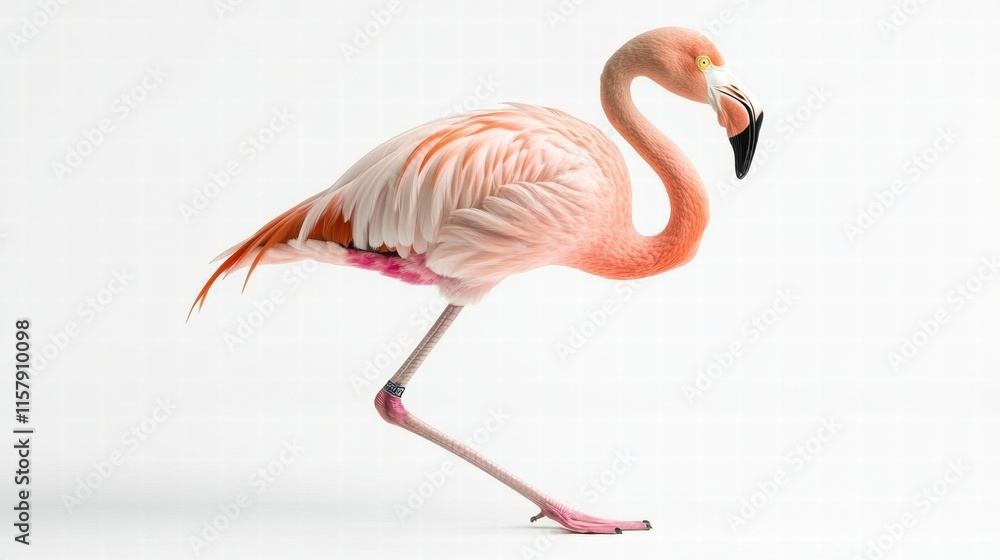 Poster Flamingo poses gracefully on one leg with ample copy space for text and design elements. Generative AI