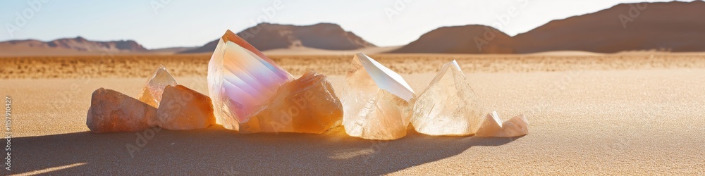 Poster a pile of rocks on a desert plain. the rocks are of different shapes and sizes, and they are scatter