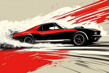 Classic Muscle Car Speeding Dynamic Red Black Design