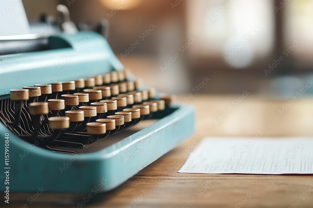 Poster typewriter with a sheet of paper on top of it.