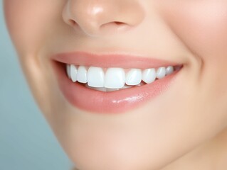Fototapeta premium Woman with a white smile. Her teeth are clean and white