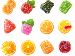Naklejka premium Colorful gummy candies arranged in a delightful pattern featuring various shapes and flavors