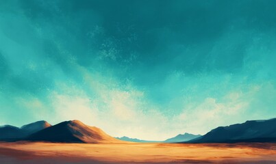 Rugged Landscape with Aurora Sky. Blue Sky Background with copy-space.