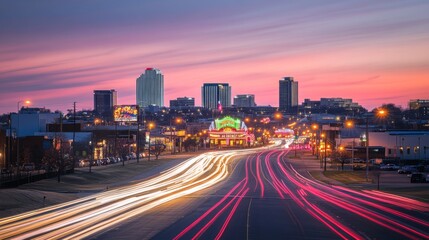 Fototapeta premium Vintage City Skyline with Diffused Lighting at Dusk