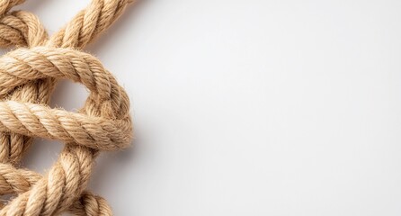 A close-up of intertwined rope on a clean, white background.