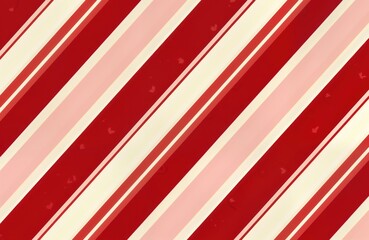 Candy cane pattern in diagonal stripes. Red, cream colors create festive, merry Christmas background. Simple diagonal pattern for Christmas design wrapping paper. Seamless pattern ideal for holiday