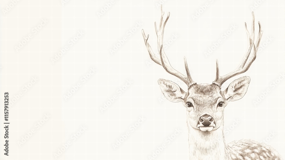 Poster Elegant illustrated deer with branching antlers in a soft design suitable for mock up and creative projects. Generative AI