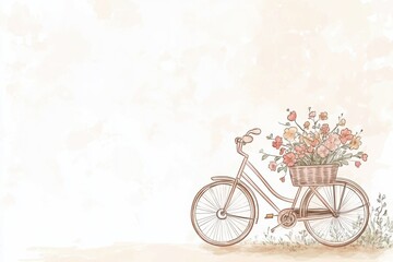 Fototapeta premium Vintage bicycle with a basket of colorful spring flowers for creative mock up purposes. Generative AI