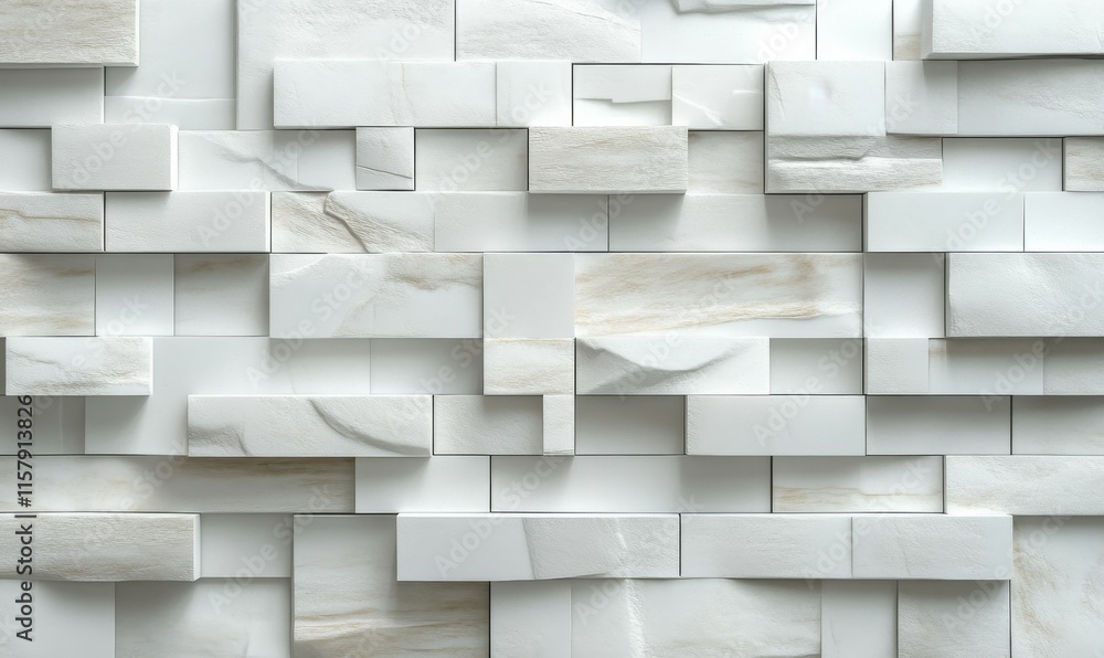 Aufkleber semigloss, futuristic mosaic tiles arranged in the shape of a wall. white, rectangular, blocks stack