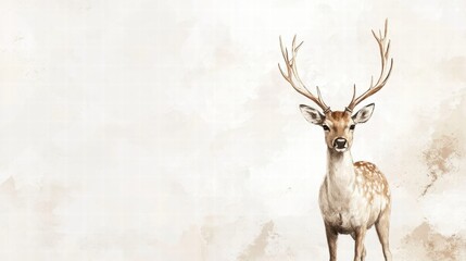 Elegant illustrated deer with majestic branching antlers and ample copy space for creative mock up options. Generative AI