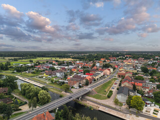 Obraz premium Summer aerial skyline cityscape of Wieleń, Wielkopolska, Poland. Wide panoramic view