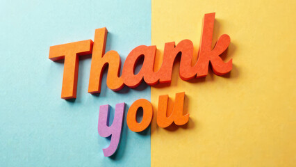 Colorful thank you text on yellow and blue background