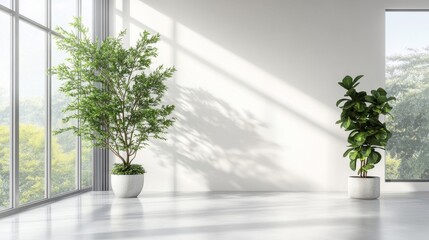 Fototapeta premium Minimalist Indoor Space with Green Plants and Light