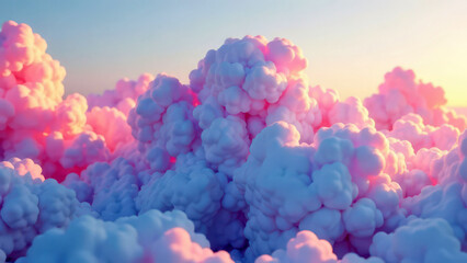 Fototapeta premium Surreal pink and purple cotton candy clouds at sunset
