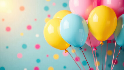Colorful balloons against polka dot background in festive celebration