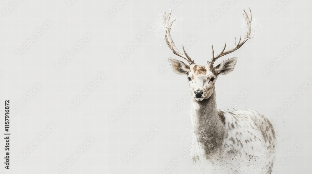Poster elegant illustrated deer showcasing intricate antlers with ample copy space for creative mock up use