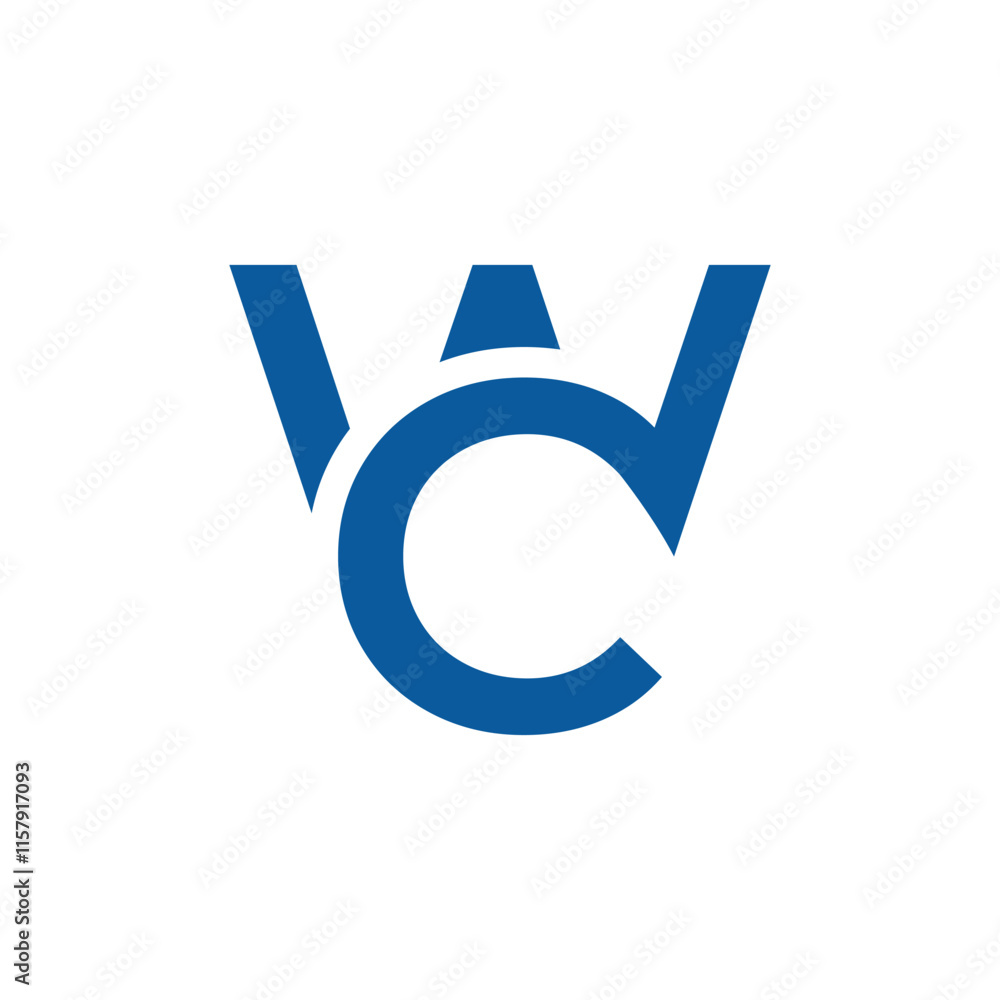 Poster the image shows a flat monogram design of an initial letter wc in white and blue color that looks cl