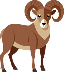 Ram with big horns. Mountain goat. Bighorn sheep side view. Farm animal. 