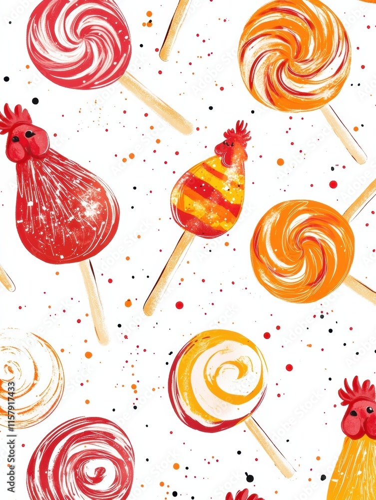 Leinwandbilder vibrant rooster shaped lollipops on a playful background with ample space for creative text placemen
